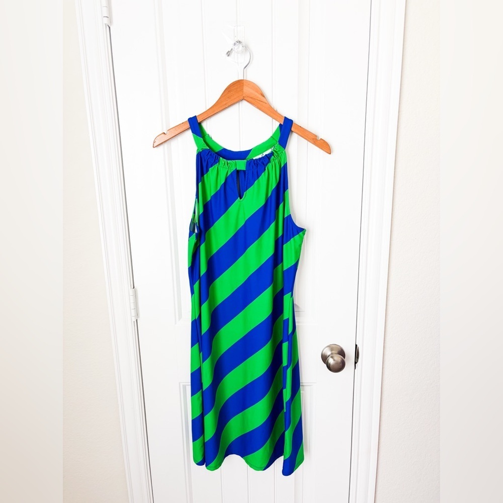 Jude Connally Halter Striped Green Blue Dress Size Large